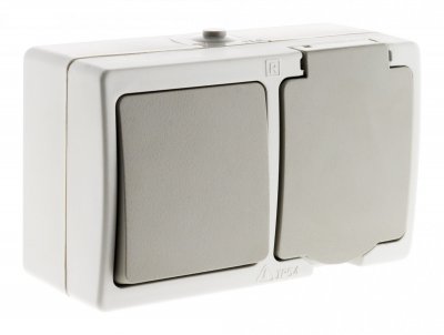ZENITECH Akya Mixte morizontal: V & V+ Prise 2P+T 16A Gris Clair IP54