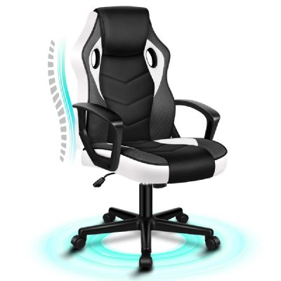 ALFORDSON  Fauteuil de Jeu Course Bureau Ergonomique Pivotant Ordinateur Blanc
