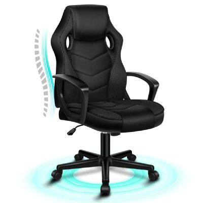 ALFORDSON  Fauteuil de Jeu Course Bureau Ergonomique Pivotant Ordinateur Noir