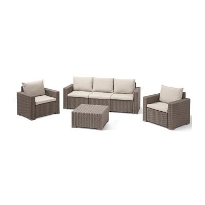ALLIBERT  Salon de jardin imitation r&eacute;sine tress&eacute;e et table basse 5 personnes - Beige