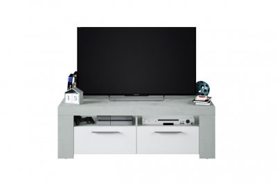 LOUNGITUDE AMBIT Meuble TV 2 portes - Style contemporain - Gris et blanc - L 120 cm