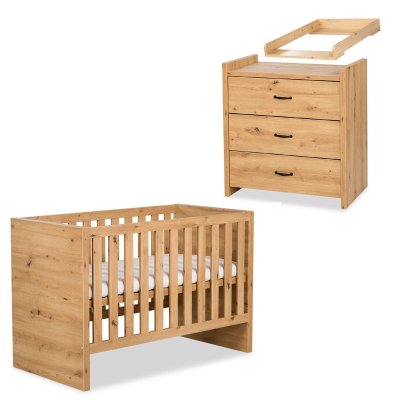 MON MOBILIER DESIGN Amelia ensemble b&eacute;b&eacute; commode &agrave; langer et lit &eacute;volutif 120x60 ch&ecirc;ne