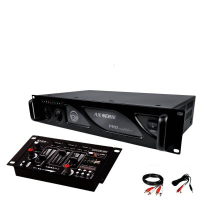 IBIZA Amplificateur sono 2 x 1500w my deejay ax-3000 mydj + table de mixage dj21 4 voies 7 entr&eacute;es + usb