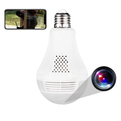 YONIS Ampoule Cam&eacute;ra Espion 360&deg; Infrarouge HD Bidirectionnelle WiFi + SD 64Go