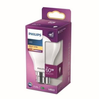 PHILIPS Ampoule LED B22 A60 806lm 7W = 60W IP20 blanc chaud 