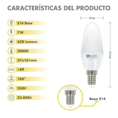  Ampoule LED Bougie Silver Electronics 970714 E14 7W Lumi&egrave;re chaude