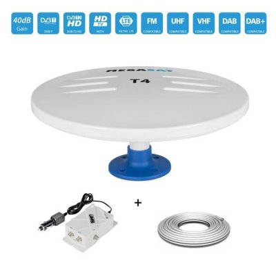 ME Antenne Omni VHF UHF FM Ext&eacute;rieur T4 HD 40dB 5/12V Blanc - Bateau Caravane Camping Car