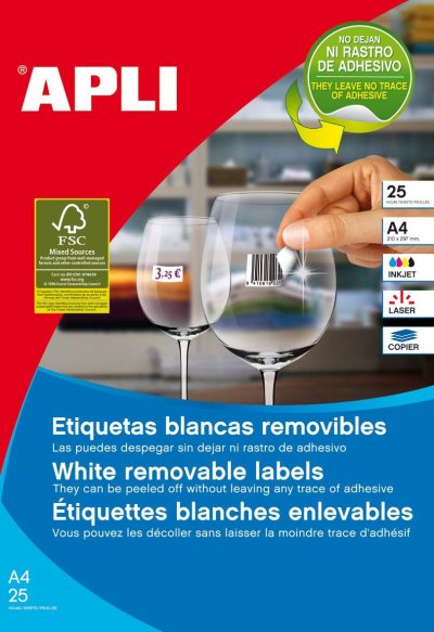 APLI  &Eacute;tiquettes Blanches Amovibles 35,6 x 16,9 mm 25 Feuilles