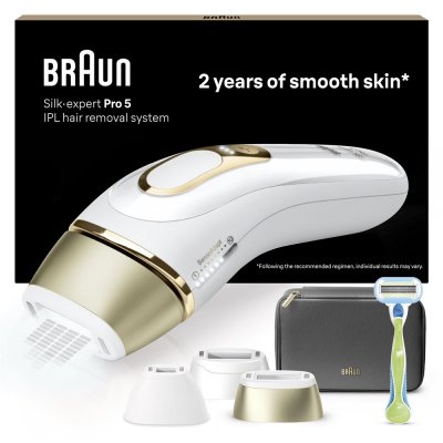 BRAUN Appareil &agrave; Lumi&egrave;re Puls&eacute;e  Silk expert Pro 5 PL5242 Blanc et Dor&eacute;