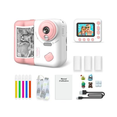 AVIZAR Appareil Photo 48 MP Instakid pour Enfant avec Impression et Filtres  Blanc / Rose