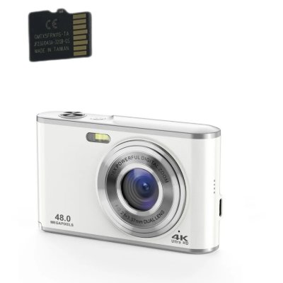 INF Appareil photo num&eacute;rique 4K 48MP Webcam zoom 16x avec carte m&eacute;moire de 32 Go Argent