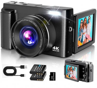  Appareil Photo Num&eacute;rique 4K - NEOZHOU - 48MP - Zoom 16x - Ecran 180&deg; - 32GB + 2 Batteries