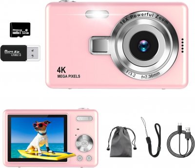  Appareil Photo Num&eacute;rique - NEOZHOU - 4K Autofocus 50MP - Zoom 16X - Anti-Shake - Rose