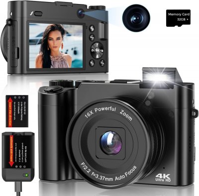  Appareil Photo Num&eacute;rique - NEOZHOU - 64MP 4K - Double Objectif - Zoom 16x - &Eacute;cran IPS 3