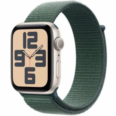 Apple Watch SE GPS 44 mm Bo&icirc;tier en aluminium Starlight avec boucle Sport vert lac