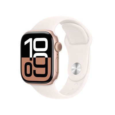 Apple Watch Series 10 GPS 42mm Bo&icirc;tier en Aluminium Rose Gold avec Bracelet Sport Rose Tendre M/L 