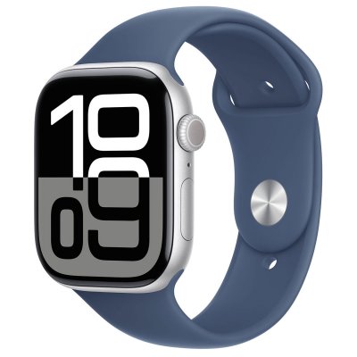 Apple Watch Series 10 GPS 46mm Bo&icirc;tier en Aluminium Argent avec Bracelet Sport Denim S/M 