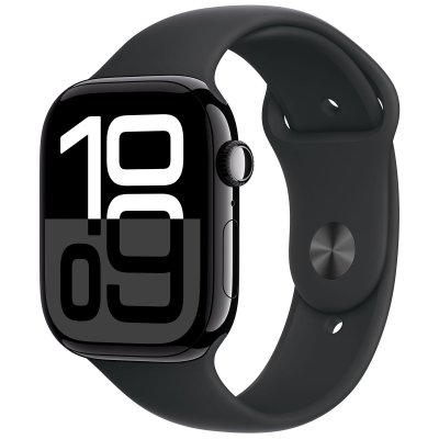 Apple Watch Series 10 GPS 46mm Bo&icirc;tier en Aluminium Noir de Jais avec Bracelet Sport Noir S/M 