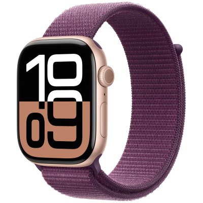 Apple Watch Series 10 GPS 46mm Bo&icirc;tier en Aluminium Rose Gold avec Boucle Sport Prune 
