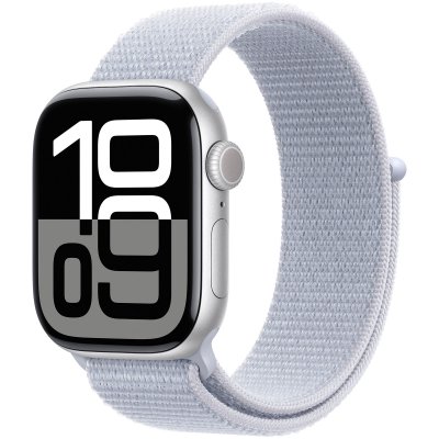 Apple Watch Series 10 GPS + Cellular 42mm Bo&icirc;tier en Aluminium Argent avec Boucle Sport Nu&eacute;e bleue 