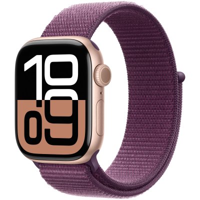 Apple Watch Series 10 GPS + Cellular 42mm Bo&icirc;tier en Aluminium Rose Gold avec Boucle Sport Prune 