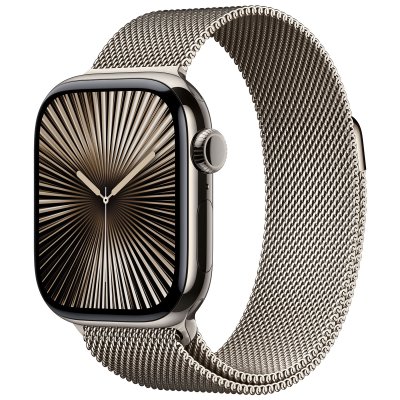 Apple Watch Series 10 GPS + Cellular 42mm Bo&icirc;tier en Titane Naturel avec Bracelet Milanais Naturel 