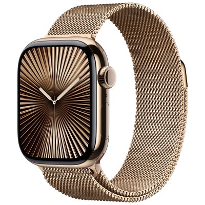 Apple Watch Series 10 GPS + Cellular 42mm Bo&icirc;tier en Titane Or avec Bracelet Milanais Or 
