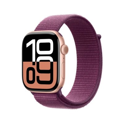 Apple Watch Series 10 GPS + Cellular 46 mm Bo&icirc;tier en aluminium or rose avec boucle Sport prune