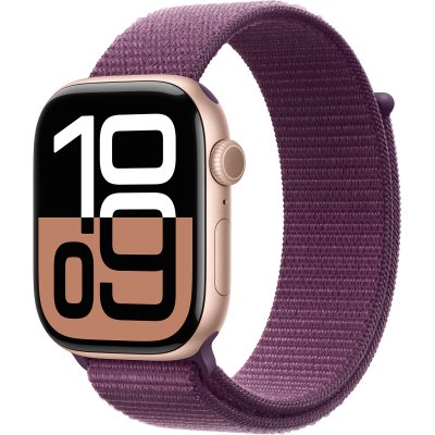 Apple Watch Series 10 GPS + Cellular 46mm Bo&icirc;tier en Aluminium Rose Gold avec Boucle Sport Prune 