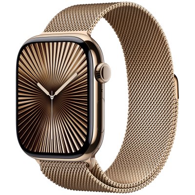 Apple Watch Series 10 GPS + Cellular 46mm Bo&icirc;tier en Titane Or avec Bracelet Milanais Or M/L 