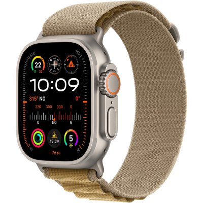 Apple Watch Ultra 2 GPS + Cellular 49 mm Bo&icirc;tier en Titane Naturel avec Boucle Alpine Sahara Large 