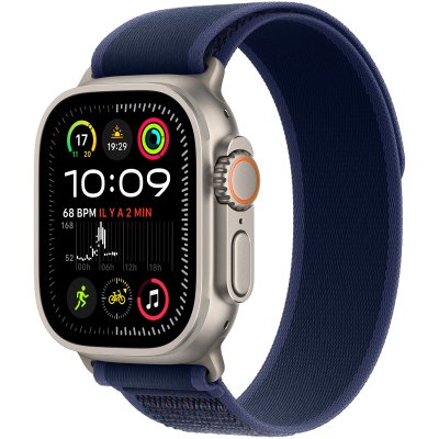 Apple Watch Ultra 2 GPS + Cellular 49 mm Bo&icirc;tier en Titane Naturel avec Boucle Trail Bleu M/L 