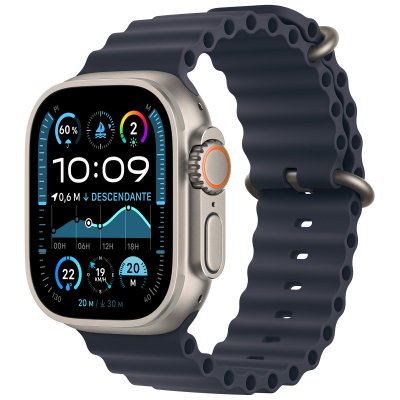 Apple Watch Ultra 2 GPS + Cellular 49 mm Bo&icirc;tier en Titane Naturel avec Bracelet Ocean Marine 