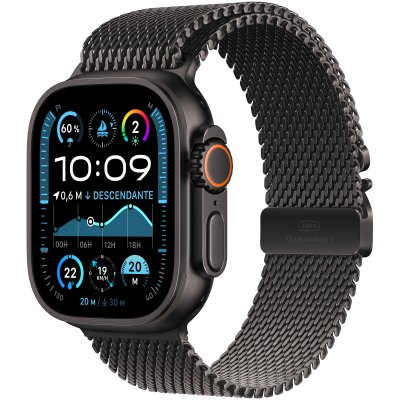 Apple Watch Ultra 2 GPS + Cellular 49 mm Bo&icirc;tier en Titane Noir avec Bracelet Milanais Titane Noir L 