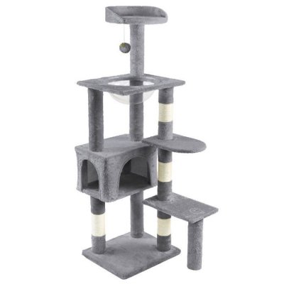VOUNOT Arbre &agrave; Chat 138cm avec Griffoir Plateforme Niche et Capsule Spatiale gris