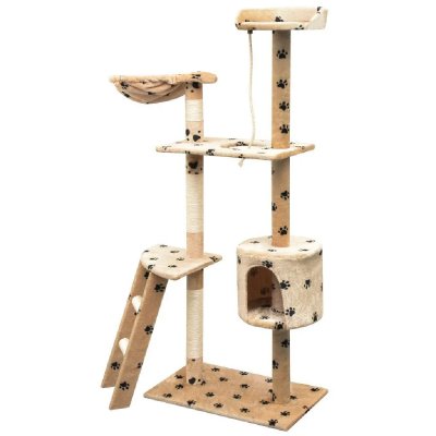 HELLOSHOP26 Arbre &agrave; chat 150 cm - Beige motifs pattes