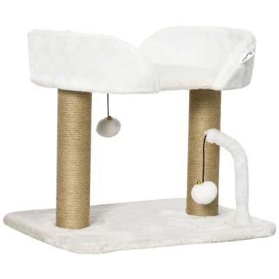 PAWHUT Arbre &agrave; chat 2 griffoirs jute naturelle panier jeu boules suspendues