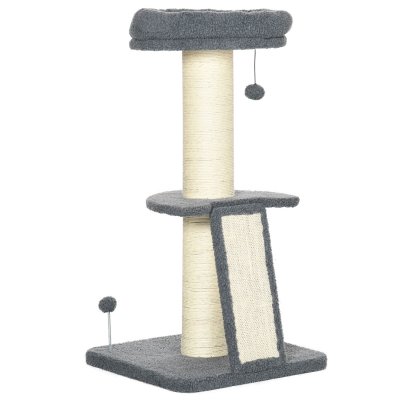 PAWHUT Arbre &agrave; chat 3 griffoirs plat 48x48x92cm Gris