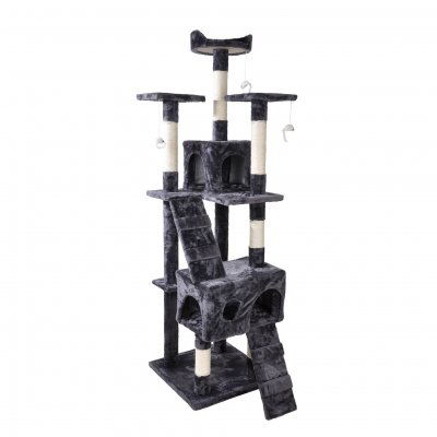 LOVE STORY Arbre A Chat 5 Plateformes Bois Sisal Polyester H168*L49*P49cm Gris