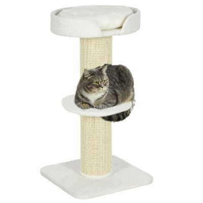PAWHUT Arbre &agrave; chat avec griffoir centre d'activit&eacute;s 2 plateformes coussin cr&egrave;me 