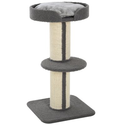 PAWHUT Arbre &agrave; chat avec griffoir centre d'activit&eacute;s 2 plateformes coussin gris