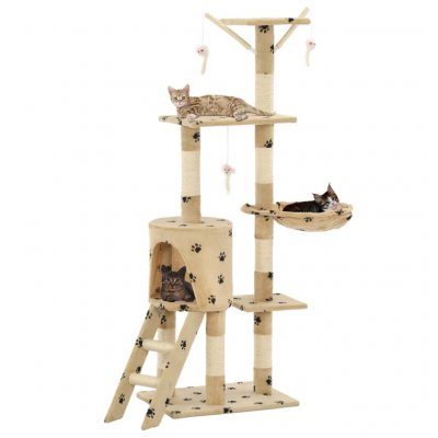 VIDAXL Arbre &Agrave; Chat Avec Griffoir En Sisal 138cm Beige Motif De Pattes