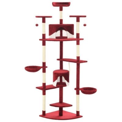 VIDAXL Arbre &agrave; chat avec griffoirs en sisal 203 cm Rouge et Blanc  Rouge et blanc