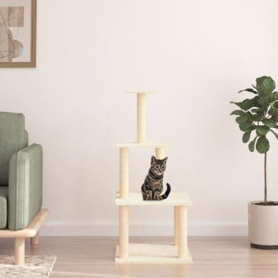 VIDAXL Arbre &agrave; chat avec griffoirs en sisal cr&egrave;me 111 cm - 