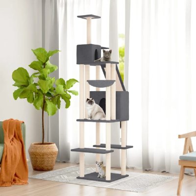 VIDAXL Arbre &agrave; chat avec griffoirs en sisal Gris fonc&eacute; 201 cm - 
