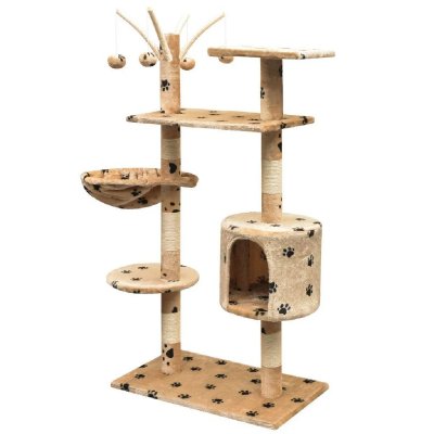 HELLOSHOP26 Arbre &agrave; chat avec hamac - Beige empreinte de pattes