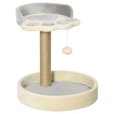 PAWHUT Arbre &agrave; chat griffoir design patte de chat beige gris