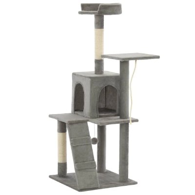 HELLOSHOP26 Arbre &agrave; chat griffoir grattoir niche jouet animaux peluch&eacute; en sisal 120 cm gris 3702214 