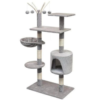 HELLOSHOP26 Arbre &agrave; chat griffoir grattoir niche jouet animaux peluch&eacute; en sisal 125 cm gris 3702185 