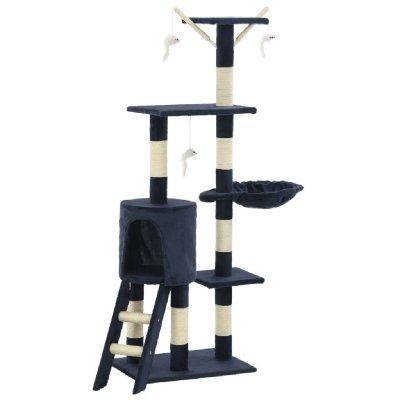 HELLOSHOP26 Arbre &agrave; chat griffoir grattoir niche jouet animaux peluch&eacute; en sisal 138 cm bleu fonc&eacute; 3702052 